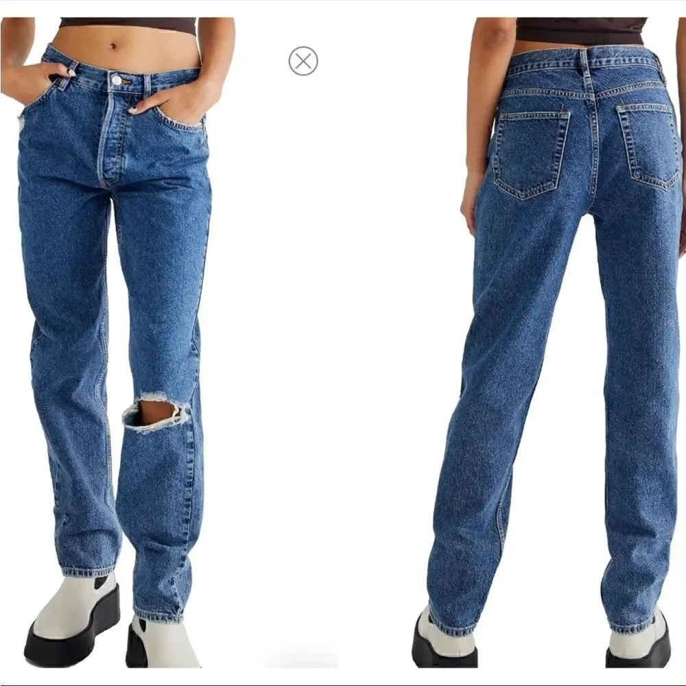 Free people we the free The lasso straight leg high rise distressed jeans new